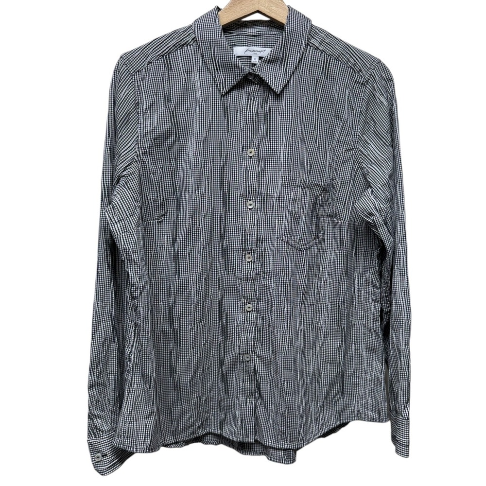 Foxcroft Women Sz 12 Long Sleeve Shirt Fitted Button Up Cotton Black White Check